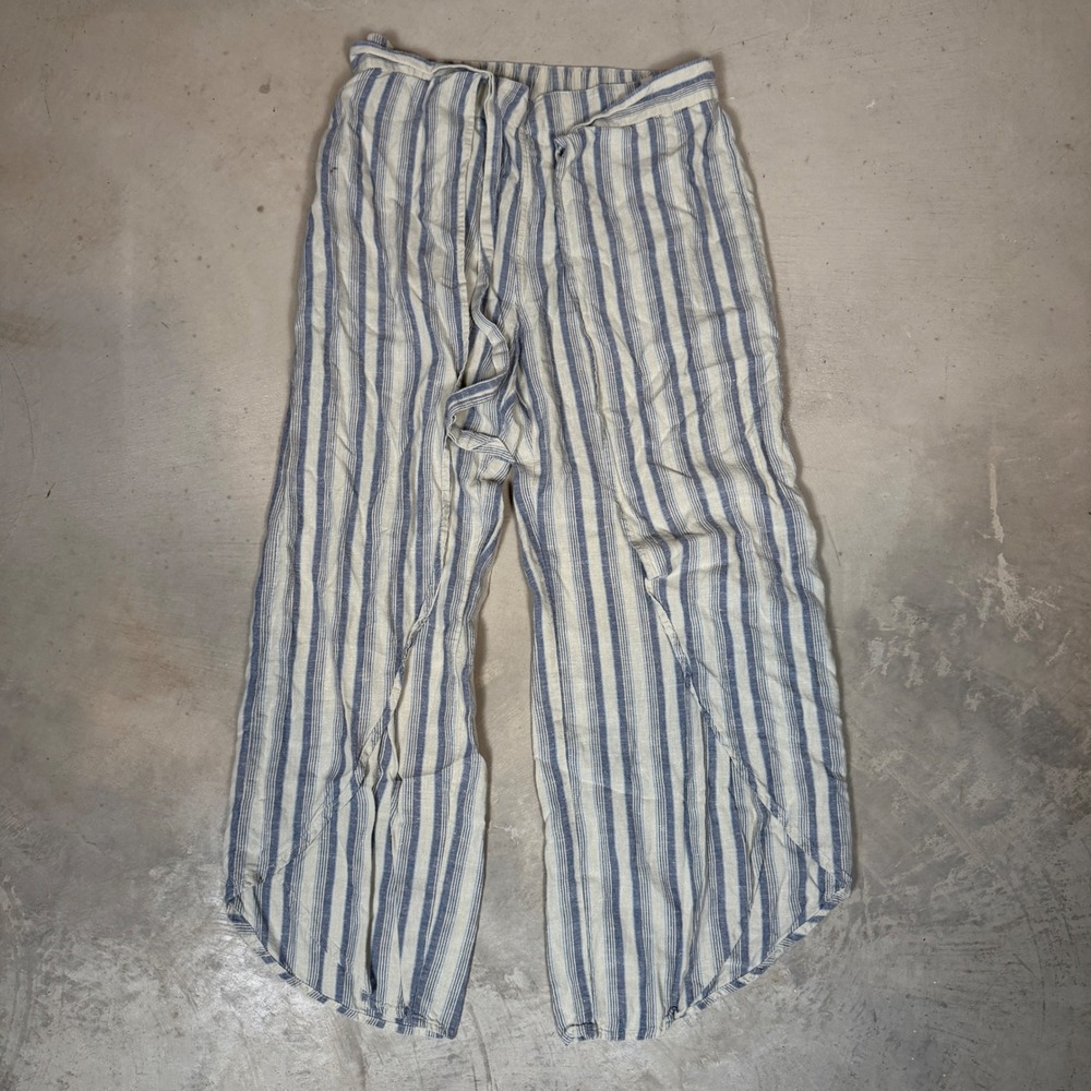 Patagonia Women Blue White Striped Hemp Garden Island wrap Wide Leg Pants Medium